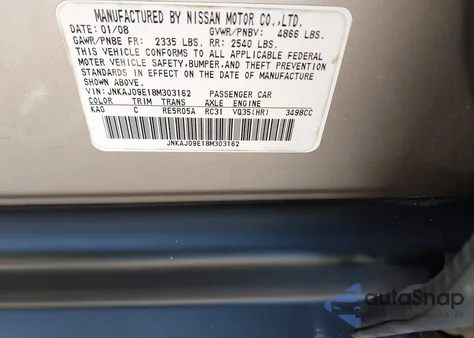 2008 Infiniti Ex35 Journey z USA, uszkodzony, nr VIN JNKAJ09E18M303162